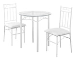 L&S Basics 10001 Dining Set - 3Pcs Set / White Metal / Tempered Glass