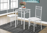 L&S Basics 10001 Dining Set - 3Pcs Set / White Metal / Tempered Glass