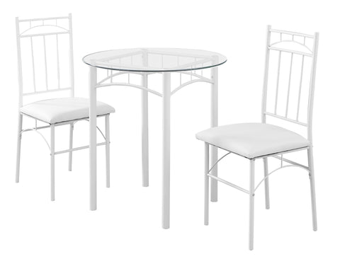 L&S Basics 10001 Dining Set - 3Pcs Set / White Metal / Tempered Glass