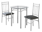 L&S Basics 10002 Dining Set - 3Pcs Set / Silver Metal / Tempered Glass