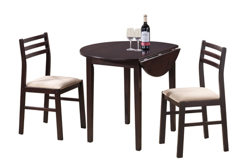 L&S Basics 10007 Dining Set - 3Pcs Set / 36"Dia / Cappuccino W/ Drop Leaf