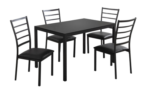 L&S Basics 10014 Dining Set - 5Pcs Set / Black Metal /Black Tempered Glass
