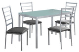 L&S Basics 10015 Dining Set - 5Pcs Set / Silver / Frosted Tempered Glass