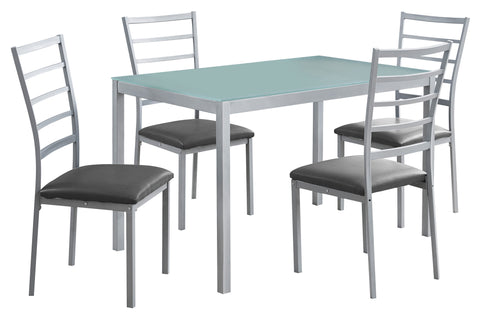 L&S Basics 10015 Dining Set - 5Pcs Set / Silver / Frosted Tempered Glass