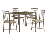 L&S Basics 10016 Dining Set - 5Pcs Set / Cappuccino Marble / Bronze Metal
