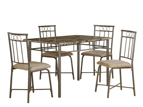 L&S Basics 10016 Dining Set - 5Pcs Set / Cappuccino Marble / Bronze Metal