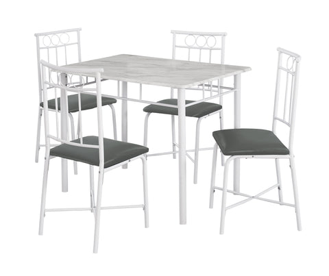 L&S Basics 10017 Dining Set - 5Pcs Set / White Marble / White Metal