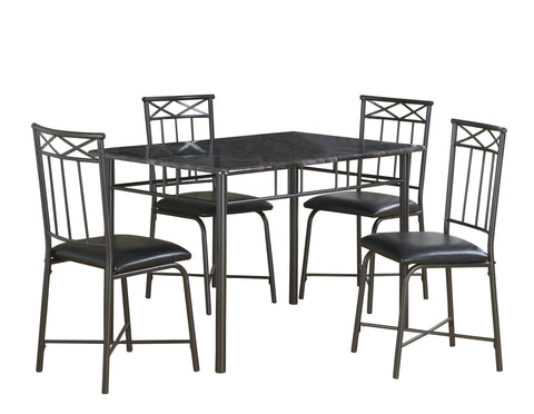 L&S Basics 10018 Dining Set - 5Pcs Set / Grey Marble / Charcoal Metal