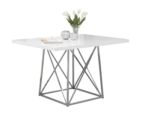 L&S Basics 10019 Dining Table - 36"X 48" / White Glossy / Chrome Metal