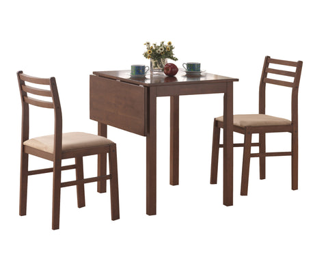 L&S Basics 10034 Dining Set - 3Pcs Set / Walnut Solid-Top Drop Leaf