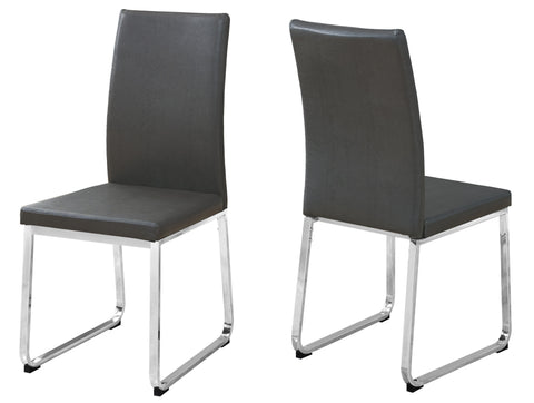 L&S Basics 10041 Dining Chair - 2Pcs / 38"H / Grey Leather-Look / Chrome