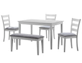 L&S Basics 10061 Dining Set - 5Pcs Set / White Bench And 3 Side Chairs