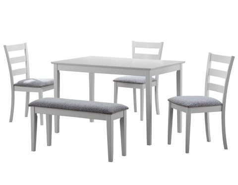L&S Basics 10061 Dining Set - 5Pcs Set / White Bench And 3 Side Chairs