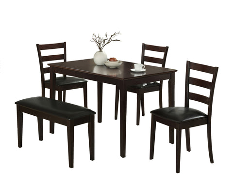 L&S Basics 10062 Dining Set - 5Pcs Set / Cappuccino Bench & 3 Side Chairs