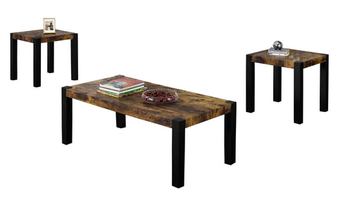 L&S Basics 10104 Table Set - 3Pcs Set / Black / Distressed Reclaimed-Look