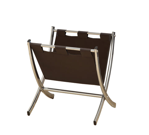 L&S Basics 10187 Magazine Rack - Dark Brown Leather-Look / Chrome Metal