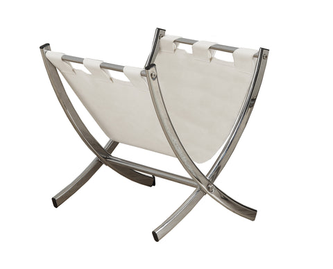 L&S Basics 10188 Magazine Rack - White Leather-Look / Chrome Metal