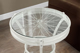 L&S Basics 10222 Accent Table - 22"Dia / Antique White With Tempered Glass