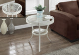 L&S Basics 10222 Accent Table - 22"Dia / Antique White With Tempered Glass