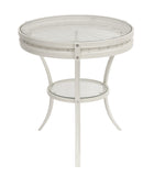 L&S Basics 10222 Accent Table - 22"Dia / Antique White With Tempered Glass
