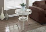 L&S Basics 10222 Accent Table - 22"Dia / Antique White With Tempered Glass