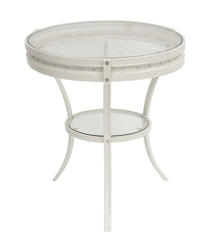 L&S Basics 10222 Accent Table - 22"Dia / Antique White With Tempered Glass