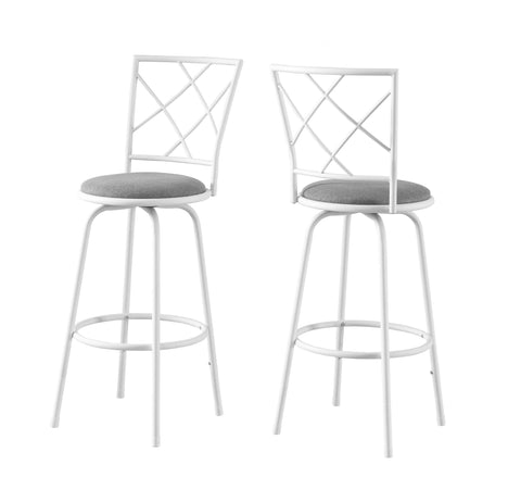 L&S Basics 10267 Barstool - 2Pcs / Swivel / White / Grey Fabric Seat