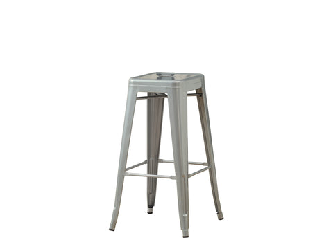 L&S Basics 10281 Barstool - 2Pcs / 30"H / Silver Galvanized Metal Cafe