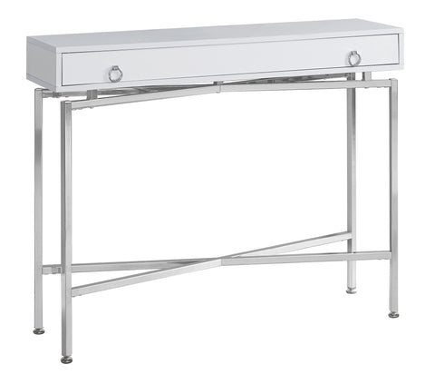 L&S Basics 10298 Accent Table - 42"L / Glossy White / Chrome Hall Console