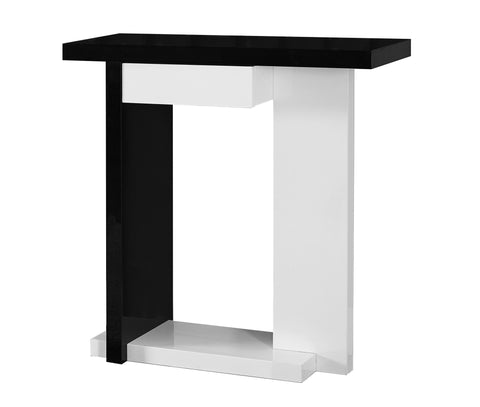 L&S Basics 10311 Accent Table - 32"L  / Glossy White / Black Hall Console