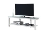 L&S Basics 10347 Tv Stand - 60"L / White Metal With Frosted Tempered Glass