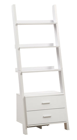 L&S Basics 10383 Bookcase - 69"H / White Ladder With 2 Storage Drawers