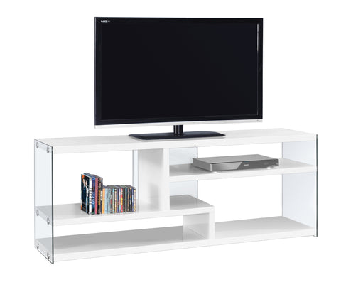 L&S Basics 10430 Tv Stand - 60"L / Glossy White With Tempered Glass