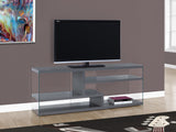L&S Basics 10431 Tv Stand - 60"L / Glossy Grey With Tempered Glass