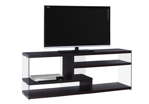 L&S Basics 10432 Tv Stand - 60"L / Cappuccino With Tempered Glass