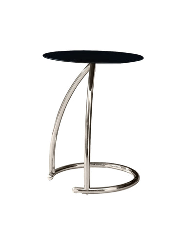 L&S Basics 10456 Accent Table - Chrome Metal With Black Tempered Glass
