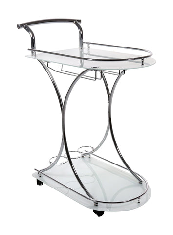 L&S Basics 10463 Server - Chrome Metal / Frosted Tempered Glass On Castors