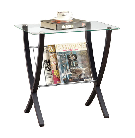 L&S Basics 10467 Accent Table - Cappuccino Bentwood With Tempered Glass