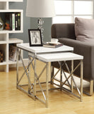 L&S Basics 10468 Nesting Table - 2Pcs Set / Glossy White / Chrome Metal