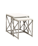 L&S Basics 10468 Nesting Table - 2Pcs Set / Glossy White / Chrome Metal
