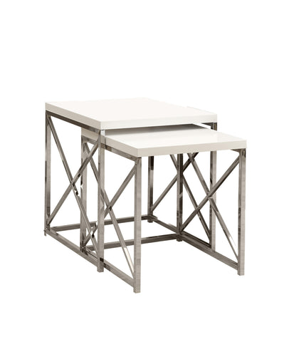 L&S Basics 10468 Nesting Table - 2Pcs Set / Glossy White / Chrome Metal