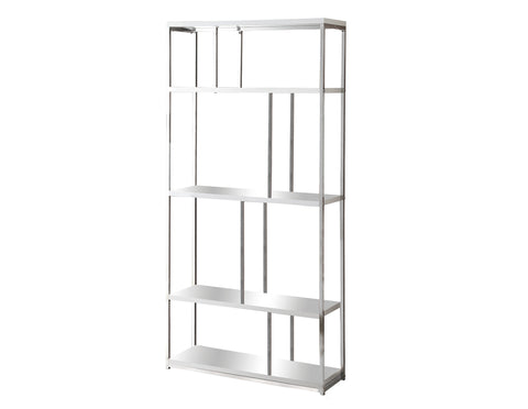 L&S Basics 10471 Bookcase - 72"H / Glossy White With Chrome Metal
