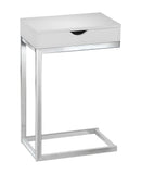 L&S Basics 10473 Accent Table - Chrome Metal / Glossy White With A Drawer