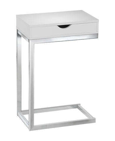 L&S Basics 10473 Accent Table - Chrome Metal / Glossy White With A Drawer