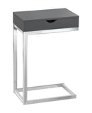 L&S Basics 10474 Accent Table - Chrome Metal / Glossy Grey With A Drawer