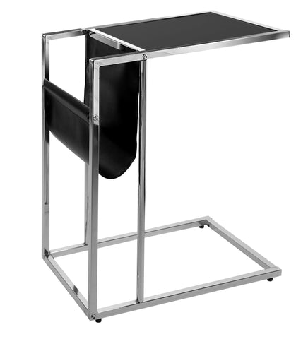 L&S Basics 10478 Accent Table - Black / Chrome Metal With A Magazine Rack