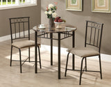 L&S Basics 10485 Dining Set - 3Pcs Set / Cappuccino Marble / Bronze Metal