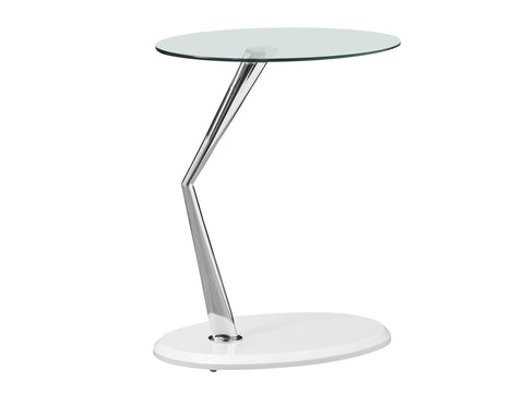 L&S Basics 10487 Accent Table - Glossy White / Chrome With Tempered Glass