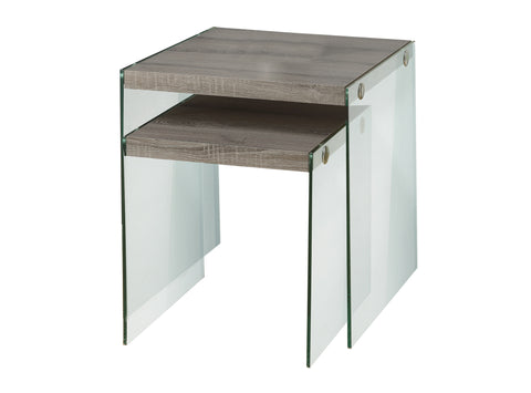 L&S Basics 10491 Nesting Table - 2Pcs Set / Dark Taupe / Tempered Glass