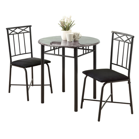 L&S Basics 10500 Dining Set - 3Pcs Set / Grey Marble / Charcoal Metal